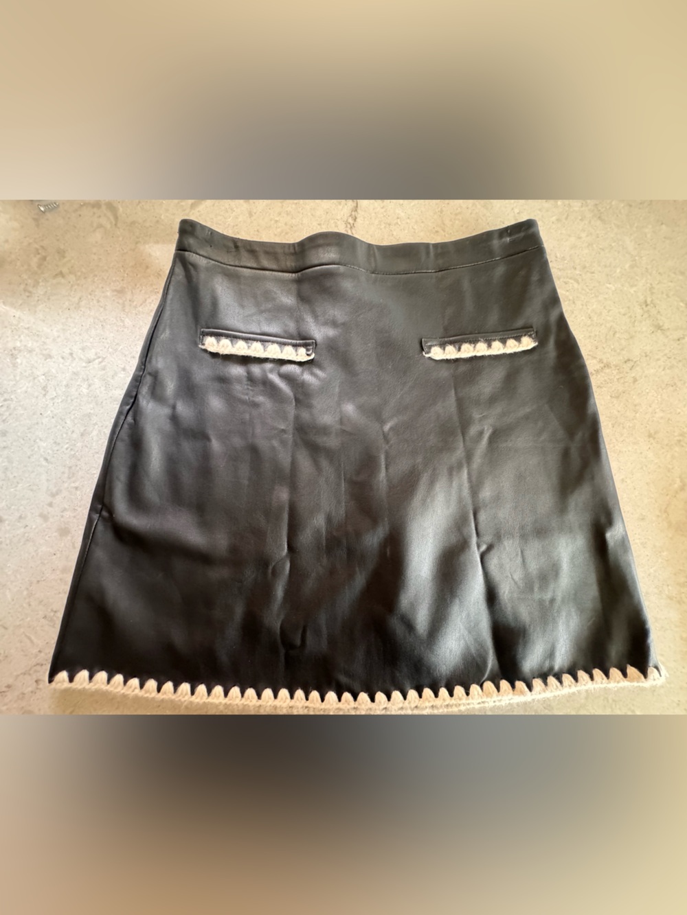 Zara Black Skirt with Cream Trim- large- some damage see picture